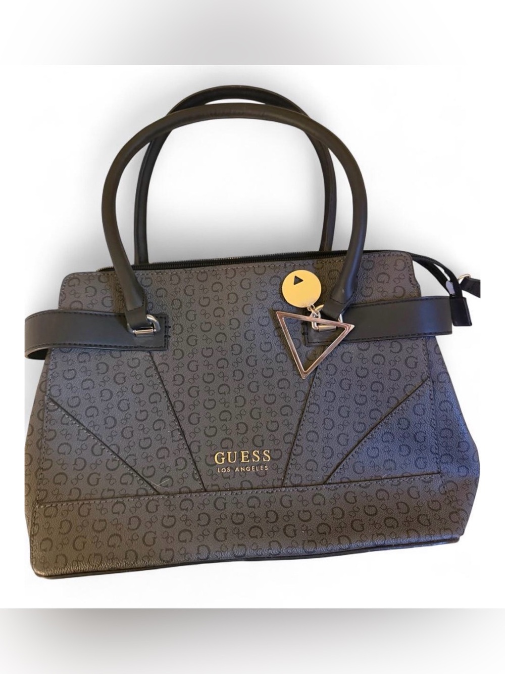 GUESS grey and black Logo Satchel Bag - Classic Monogram Shoulder Tote